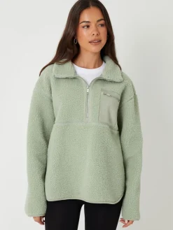 Threadbare Green Half Zip Borg Fleece Best
