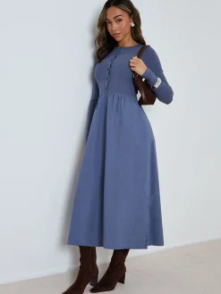 Threadbare 2-in-1 Jersey Poplin Mix Button Down Dress Light Blue Best