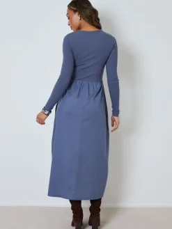 Threadbare 2-in-1 Jersey Poplin Mix Button Down Dress Light Blue Best