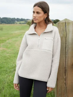 Threadbare Mushroom Half Zip Borg Fleece Clearance