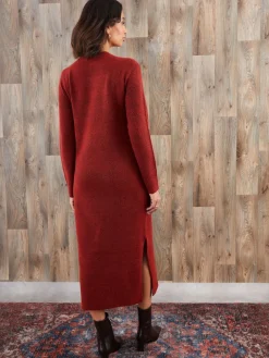 Threadbare Knitted Side Button Detail Maxi Dress Orange Hot