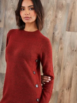 Threadbare Knitted Side Button Detail Maxi Dress Orange Hot