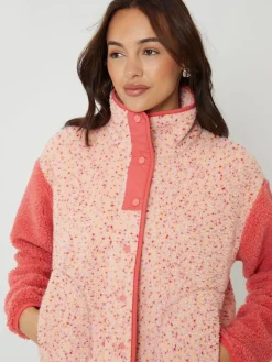 Threadbare Colourblock Snap Borg Fleece Pink Sale