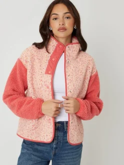 Threadbare Colourblock Snap Borg Fleece Pink Sale