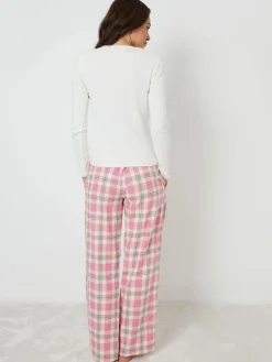 Threadbare Pink Crew Neck Long Sleeve Check Pyjamas Set Hot