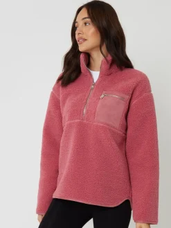 Threadbare Pink Half Zip Borg Fleece Online