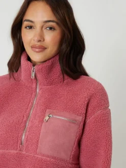 Threadbare Pink Half Zip Borg Fleece Online
