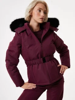 Threadbare Belted Padded Ski Jacket Red Discount
