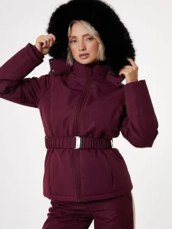 Threadbare Belted Padded Ski Jacket Red Discount