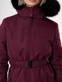 Threadbare Belted Padded Ski Jacket Red Discount