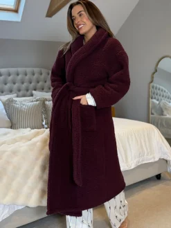 Threadbare Cosy Borg Dressing Gown Red Clearance
