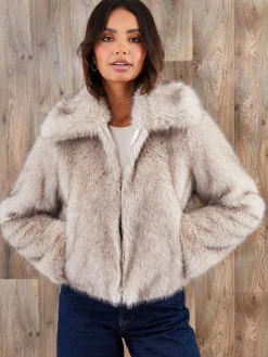 Threadbare Faux Fur Zip Through Coat Tan Brown Outlet