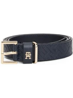 Tommy Hilfiger Blue Leather Embossed Logo Belt Clearance