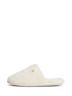 Tommy Hilfiger Monogram Faux Fur Slippers White New