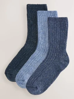 Next Tonal Blue Thermal Wool Blend Ankle Socks 3 Pack With Silk Outlet