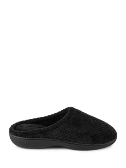 Totes Black Isotoner Popcorn Terry Mules Slippers New