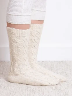 Totes Cream Toasties Ladies Cable Knit Slouch Slipper Socks Online