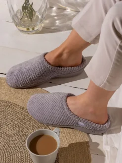 Totes Grey Isotoner Popcorn Terry Mules Slippers Best