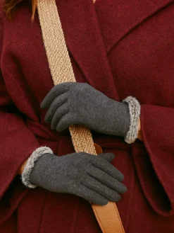 Totes Thermal SmarTouch Gloves With Tipped Fur Cuff Grey Clearance