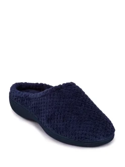 Totes Navy Isotoner Popcorn Terry Mules Slippers Sale