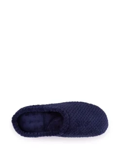 Totes Navy Isotoner Popcorn Terry Mules Slippers Sale