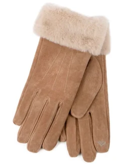 Totes Nude Isotoner Winter Three Point Suede Ladies Gloves with Faux Fur Cuff Outlet