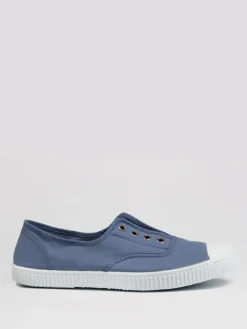 Trotters London Blue Adult Plum Canvas Shoes New