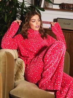 Urban Threads Pink Leopard Print Fleece Sweatshirt Joggers Sets Best