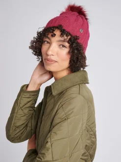 U.S. Polo Assn . Twist Cable Fur Bobble Knit Beanie Pink