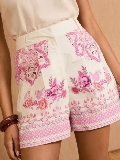 Love & Roses V&A I Pink Floral Printed 100% Cotton Shorts Sale