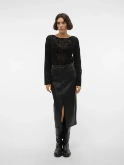 VERO MODA Black Faux Leather Midi Skirt Online