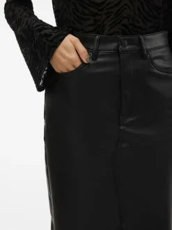 VERO MODA Black Faux Leather Midi Skirt Online
