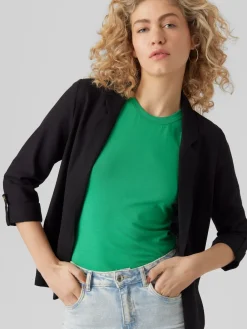 VERO MODA Linen Blend 3/4 Sleeve Jacket Black Clearance