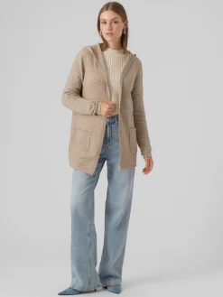 VERO MODA Longline Hooded Knitted Cardigan Natural Sale