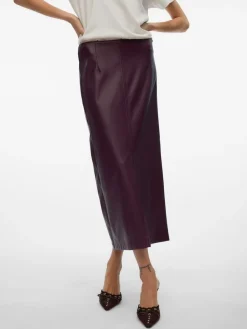 VERO MODA High Waisted Coated Midi Skirt Red Online