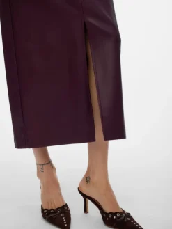 VERO MODA High Waisted Coated Midi Skirt Red Online