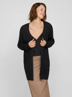 VILA Long 100% Cotton Cardigan Black Clearance