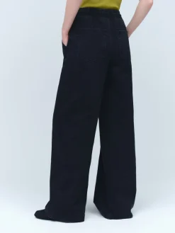 Next Pintuck Wide Leg Denim Joggers Washed Black Sale
