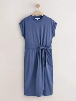 Next Jersey Sarong Tie T-Shirt Dress Washed Blue Sale