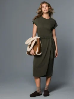 Next Jersey Sarong Tie T-Shirt Dress Washed Khaki Green Discount