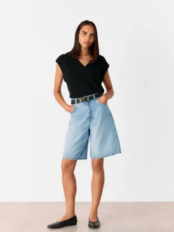 Whistles 100% Cotton Authentic Knee Length Shorts Blue Best