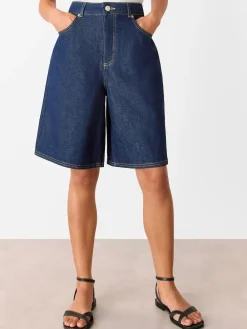 Whistles 100% Cotton Authentic Knee Length Shorts Dark Denim Sale