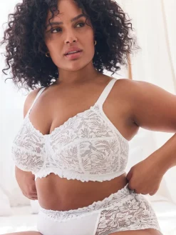 Next B-H Total Support Non Pad Non Wire Full Cup Lace Ultimate Comfort Bra White New