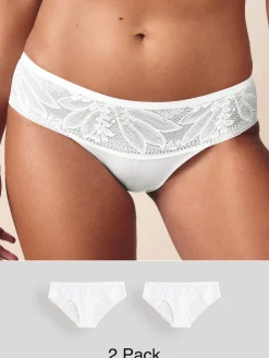 Next Brazilian Lace & Microfibre Knickers 2 Pack White Sale