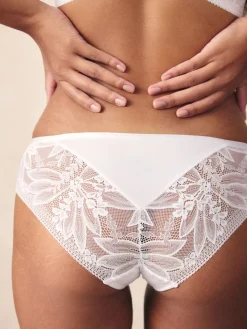 Next Brazilian Lace & Microfibre Knickers 2 Pack White Sale