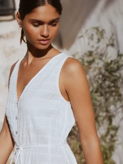 Next White Button Through Tie Waist Sleeveless Maxi Dress