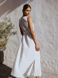 Next White Button Through Tie Waist Sleeveless Maxi Dress