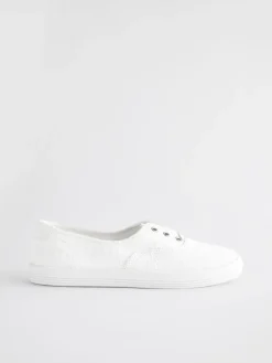 Next Embroidered Laceless Canvas Slip On Trainers White Online
