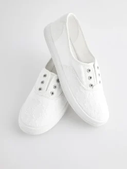 Next Embroidered Laceless Canvas Slip On Trainers White Online