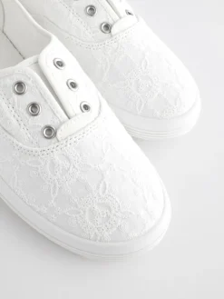 Next Embroidered Laceless Canvas Slip On Trainers White Online